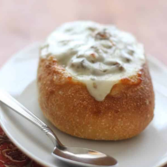 Cheese Steak Stew in a Bread Bowl