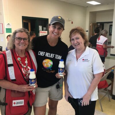 World Central Kitchen shares the Borden milk with some of the first responders and volunteers from the American Red Cross